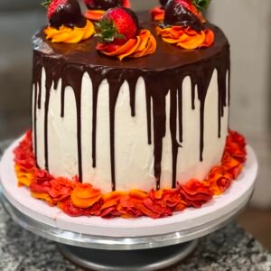 Chocolate Drip Strawberry Celebration Cake