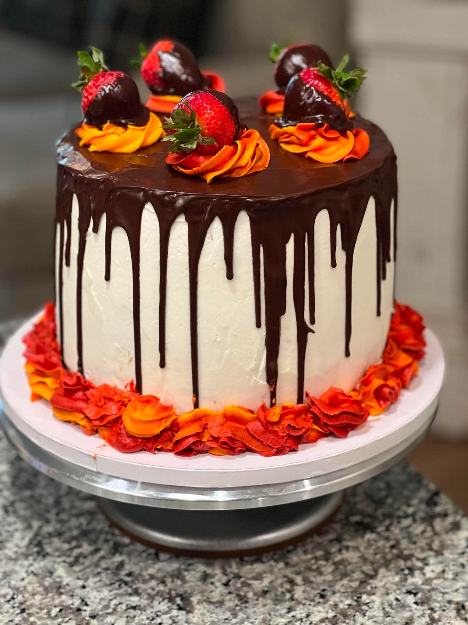 Chocolate Drip Strawberry Celebration Cake